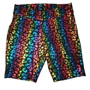 Ladies Plus Torrid Size 00 Rainbow Foil Cheetah Print Spandex Biker Shorts NWOT